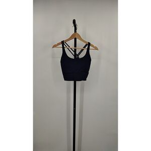 Quince Women Blue Power-Up Long Line Strappy Sports Bra Sleeved Top L